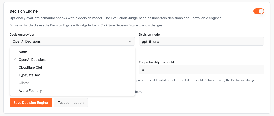 Enable or Disable the Decision Engine